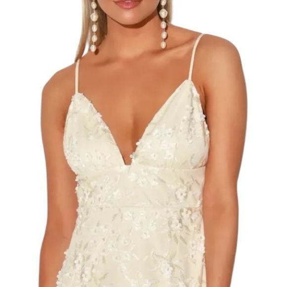 LULUS Flourishing Kiss Cream Floral Embroidered Floral Lace Midi Dress EC Sz L - Picture 3 of 10